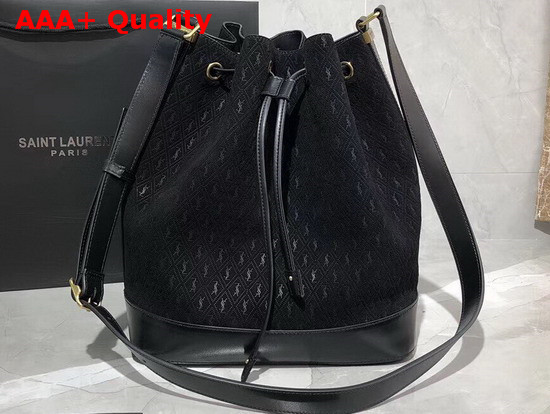Saint Laurent Monogram All Over Bucket Bag in Black Suede Calfskin Leather Replica