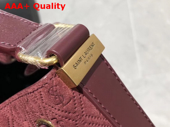 Saint Laurent Monogram All Over Bucket Bag in Burgundy Suede Calfskin Leather Replica