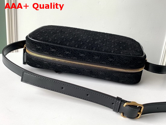 Saint Laurent Monogram All Over Camera Bag in Black Suede Calfskin Leather Replica