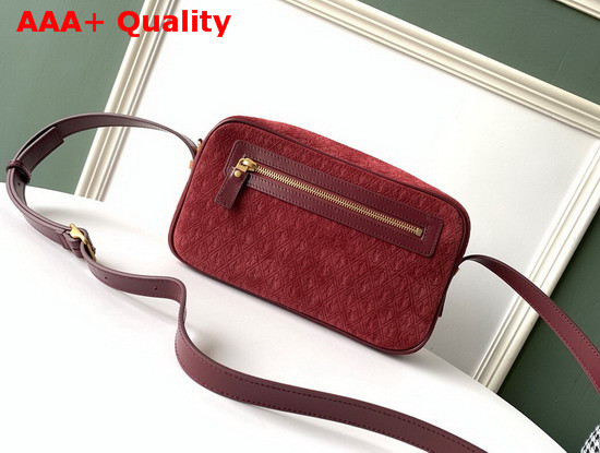 Saint Laurent Monogram All Over Camera Bag in Burgundy Suede Calfskin Leather Replica