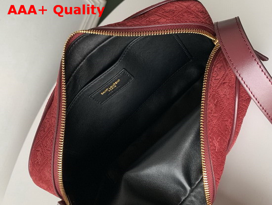 Saint Laurent Monogram All Over Camera Bag in Burgundy Suede Calfskin Leather Replica