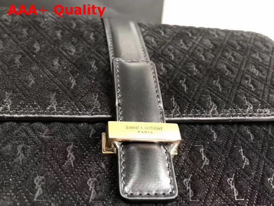 Saint Laurent Monogram All Over Small Satchel in Black Suede Calfskin Leather Replica