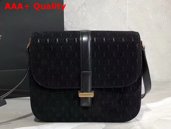 Saint Laurent Monogram All Over Small Satchel in Black Suede Calfskin Leather Replica