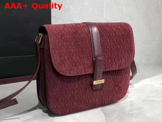 Saint Laurent Monogram All Over Small Satchel in Burgundy Suede Calfskin Leather Replica