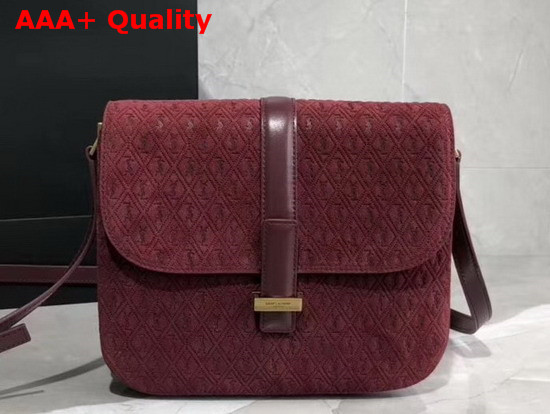 Saint Laurent Monogram All Over Small Satchel in Burgundy Suede Calfskin Leather Replica