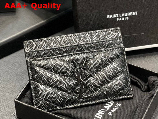 Saint Laurent Monogram Card Case in Black Grain de Poudre Embossed Leather Replica