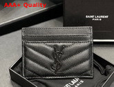 Saint Laurent Monogram Card Case in Black Grain de Poudre Embossed Leather Replica