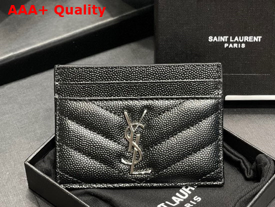 Saint Laurent Monogram Card Case in Black Grain de Poudre Embossed Leather Replica