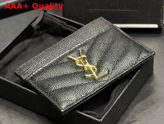 Saint Laurent Monogram Card Case in Black Grain de Poudre Embossed Leather Replica