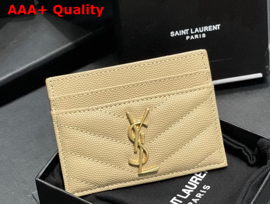 Saint Laurent Monogram Card Case in Dark Beige Grain de Poudre Embossed Leather Replica