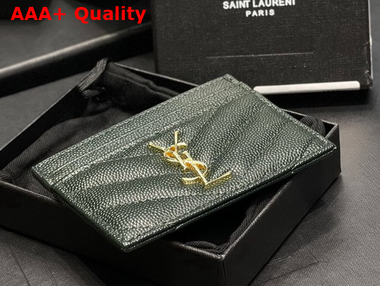 Saint Laurent Monogram Card Case in Khaki Green Grain de Poudre Embossed Leather Replica