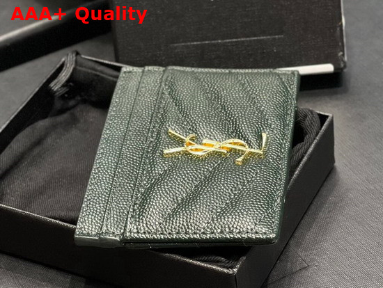 Saint Laurent Monogram Card Case in Khaki Green Grain de Poudre Embossed Leather Replica
