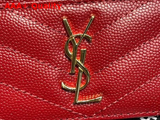 Saint Laurent Monogram Card Case in Red Grain de Poudre Embossed Leather Replica