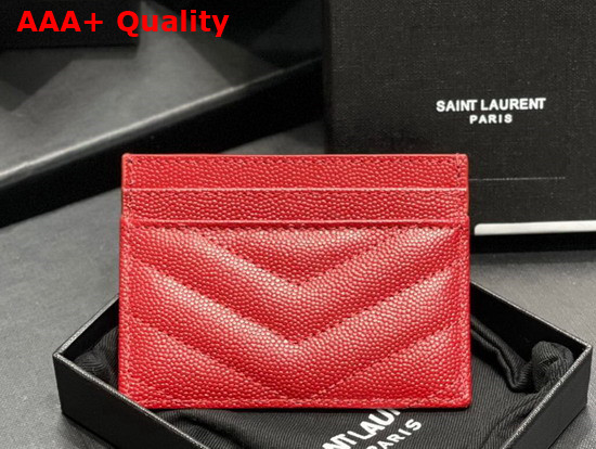 Saint Laurent Monogram Card Case in Red Grain de Poudre Embossed Leather Replica