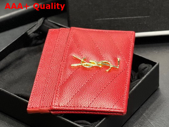 Saint Laurent Monogram Card Case in Red Grain de Poudre Embossed Leather Replica