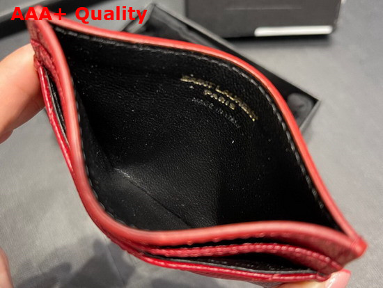 Saint Laurent Monogram Card Case in Red Grain de Poudre Embossed Leather Replica