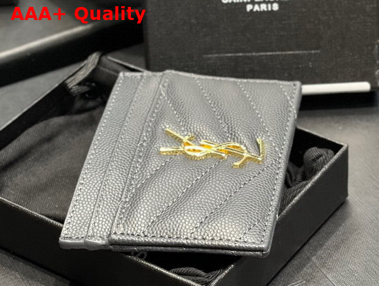 Saint Laurent Monogram Card Case in Storm Grain de Poudre Embossed Leather Replica