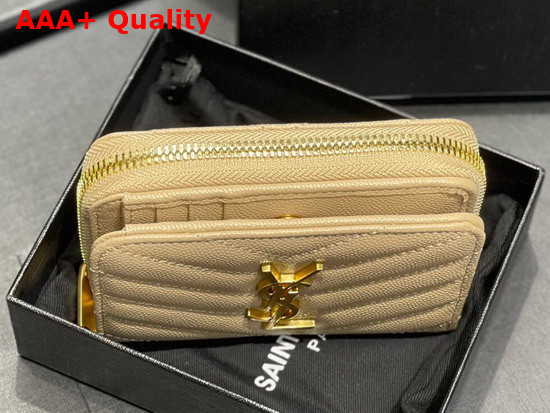 Saint Laurent Monogram Compact Zip Around Wallet in Grain de Poudre Embossed Leather Beige Replica
