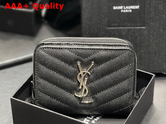 Saint Laurent Monogram Compact Zip Around Wallet in Grain de Poudre Embossed Leather Black Replica