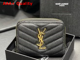 Saint Laurent Monogram Compact Zip Around Wallet in Grain de Poudre Embossed Leather Black Replica