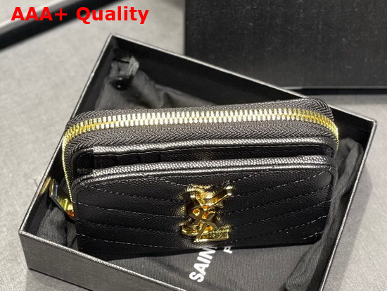 Saint Laurent Monogram Compact Zip Around Wallet in Grain de Poudre Embossed Leather Black Replica