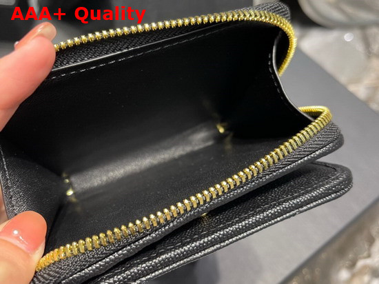 Saint Laurent Monogram Compact Zip Around Wallet in Grain de Poudre Embossed Leather Black Replica