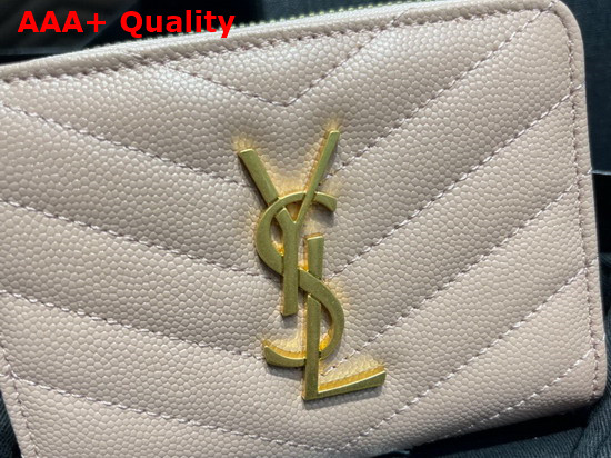 Saint Laurent Monogram Compact Zip Around Wallet in Grain de Poudre Embossed Leather Dark Beige Replica