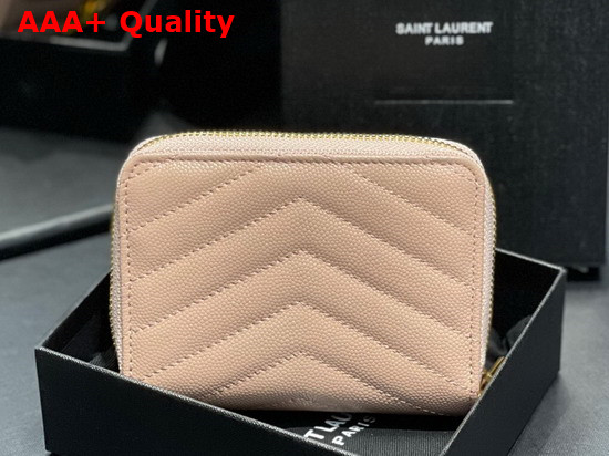 Saint Laurent Monogram Compact Zip Around Wallet in Grain de Poudre Embossed Leather Dark Beige Replica