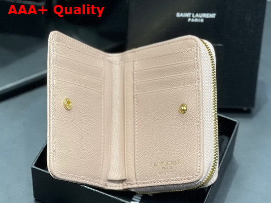 Saint Laurent Monogram Compact Zip Around Wallet in Grain de Poudre Embossed Leather Dark Beige Replica