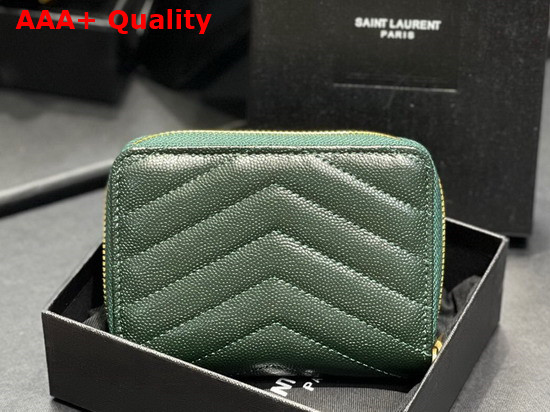 Saint Laurent Monogram Compact Zip Around Wallet in Grain de Poudre Embossed Leather Khaki Green Replica