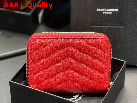 Saint Laurent Monogram Compact Zip Around Wallet in Red Quilted Grained Leather Replica