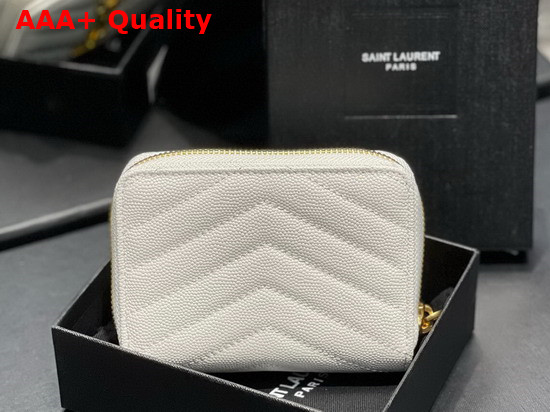 Saint Laurent Monogram Compact Zip Around Wallet in White Grain de Poudre Embossed Leather Replica