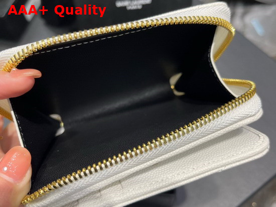 Saint Laurent Monogram Compact Zip Around Wallet in White Grain de Poudre Embossed Leather Replica