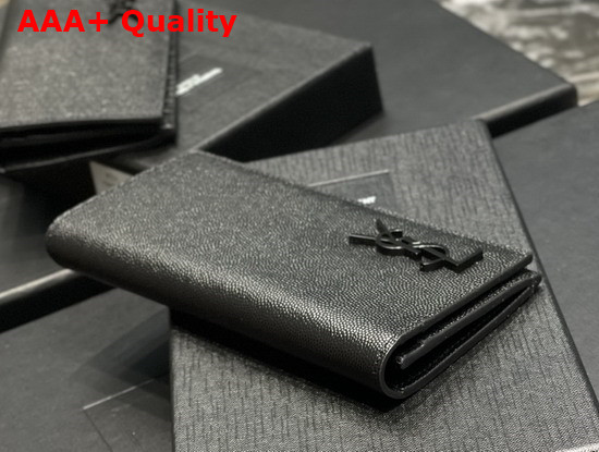 Saint Laurent Monogram Continental Wallet in Black Grain de Poudre Embossed Leather Replica