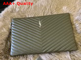 Saint Laurent Monogram Document Holder in Light Khaki Matelasse Leather Replica