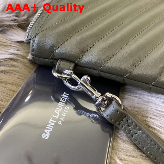 Saint Laurent Monogram Document Holder in Light Khaki Matelasse Leather Replica