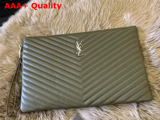 Saint Laurent Monogram Document Holder in Light Khaki Matelasse Leather Replica