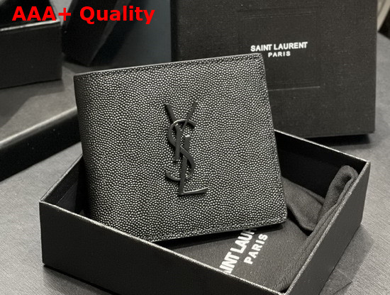 Saint Laurent Monogram East West Wallet in Black Grain de Poudre Embossed Leather Replica