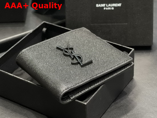 Saint Laurent Monogram East West Wallet in Black Grain de Poudre Embossed Leather Replica