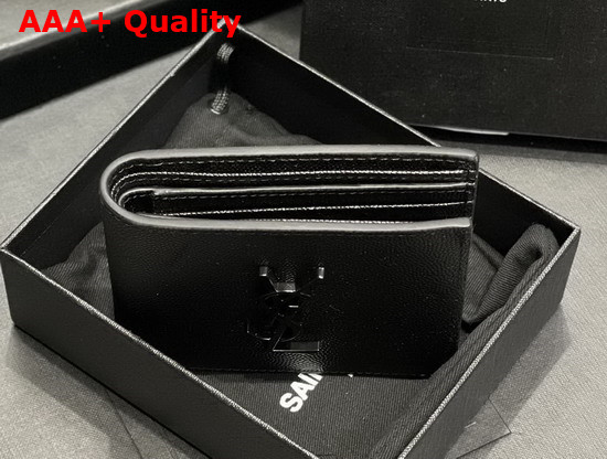 Saint Laurent Monogram East West Wallet in Black Grain de Poudre Embossed Leather Replica