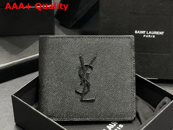 Saint Laurent Monogram East West Wallet in Black Grain de Poudre Embossed Leather Replica