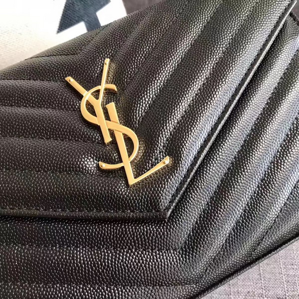 Saint Laurent Monogram Envelope Chain Wallet in Black Grain De Poudre Textured Matelasse Leather with Gold Hardwares For Sale