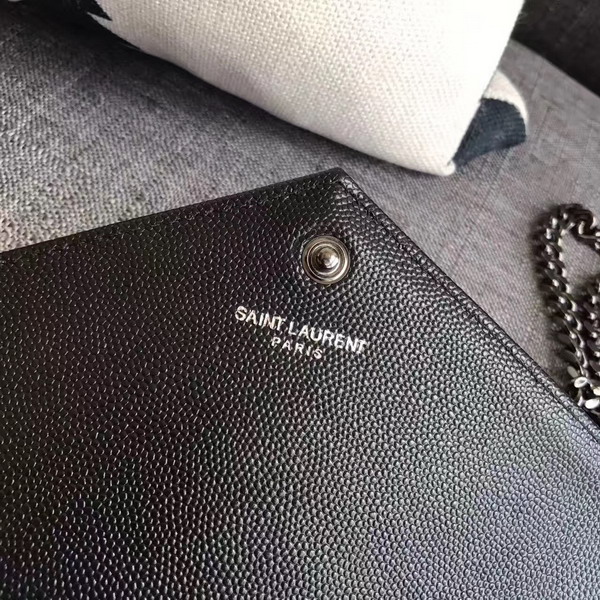 Saint Laurent Monogram Envelope Chain Wallet in Black Grain De Poudre Textured Matelasse Leather with Gun Metal For Sale