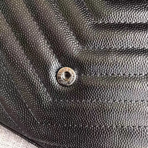 Saint Laurent Monogram Envelope Chain Wallet in Black Grain De Poudre Textured Matelasse Leather with Gun Metal For Sale