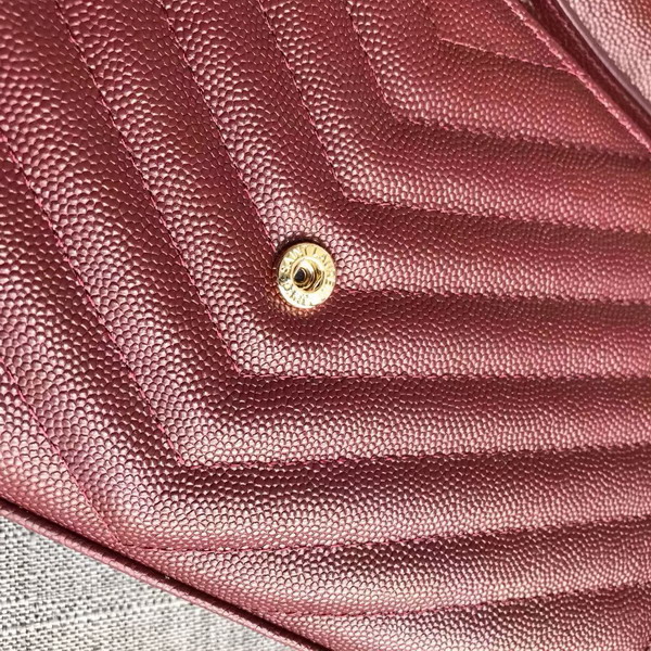 Saint Laurent Monogram Envelope Chain Wallet in Dark Red Grain De Poudre Textured Matelasse Leather with Gold Hardwares For Sale