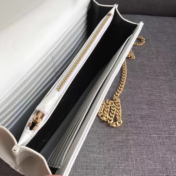 Saint Laurent Monogram Envelope Chain Wallet in White Grain De Poudre Textured Matelasse Leather with Gold Hardwares For Sale