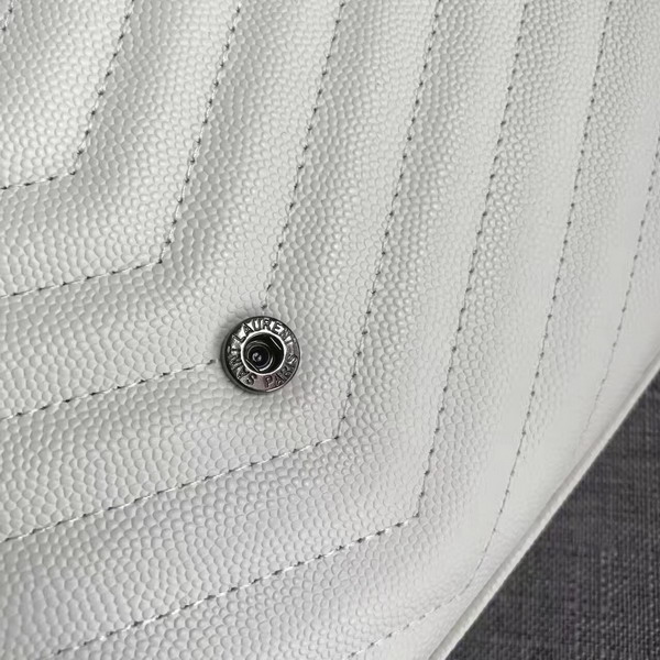 Saint Laurent Monogram Envelope Chain Wallet in White and Black Grain De Poudre Textured Matelasse Leather with Gun Metal For Sale