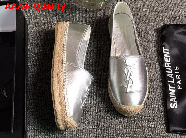 Saint Laurent Monogram Espadrilles in Silver Lambskin Replica