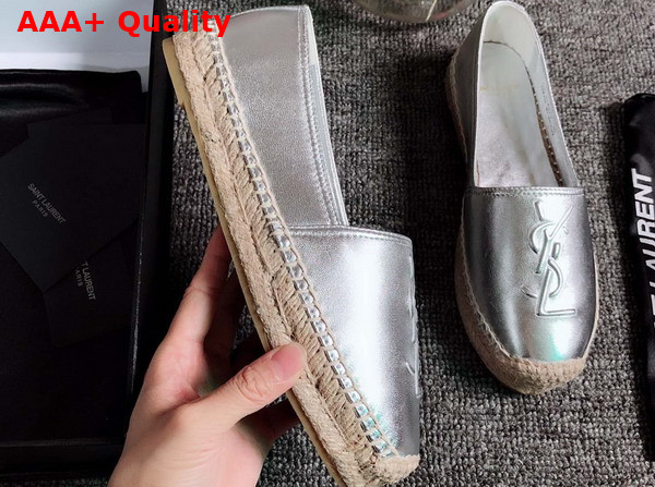 Saint Laurent Monogram Espadrilles in Silver Lambskin Replica