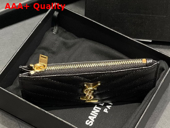 Saint Laurent Monogram Fragments Zippered Card Case in Black Grain de Poudre Embossed Leather Replica